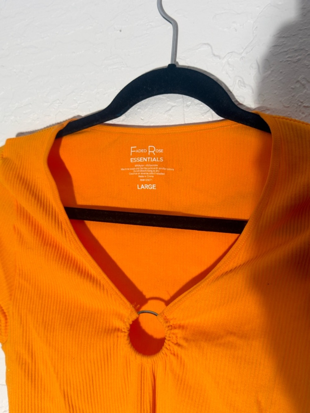 Orange Ring-Front Ribbed Top - Large - Picture 2 of 3